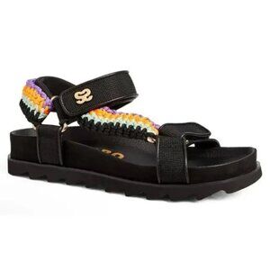 Sandro Shell And Crochet Neon Knit Braided Noir Sandals Platform Size 5.5 NIB